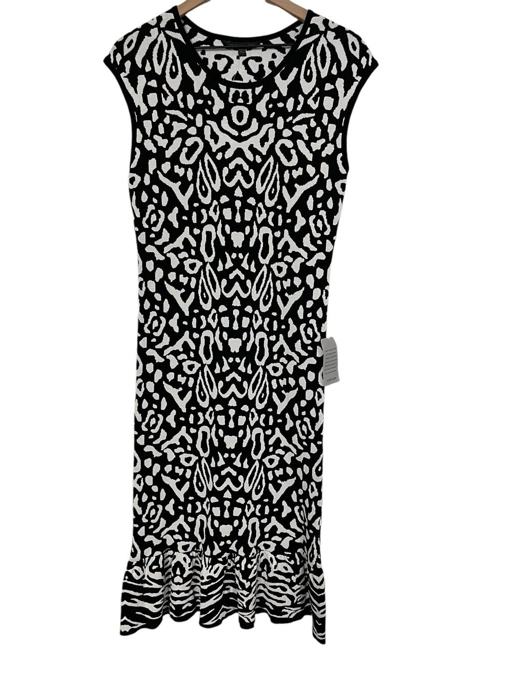 Felicity & Coco Womens Flounce Hem Selia Black White Knit Dress Size Large